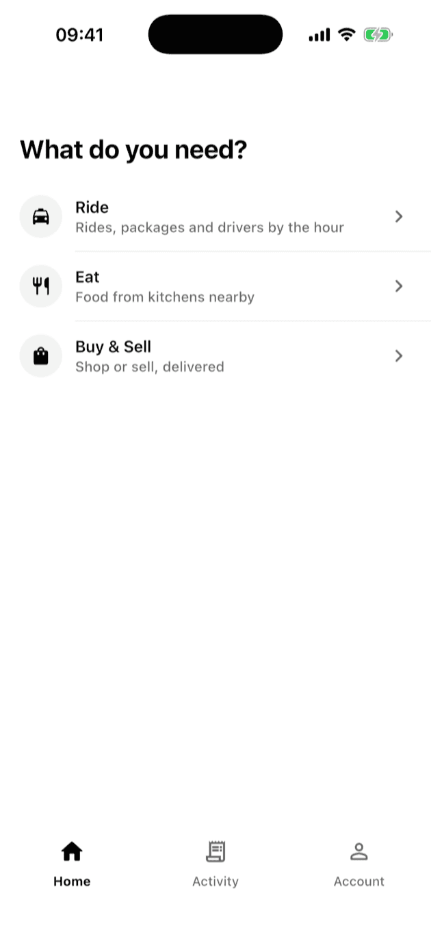 The PairRide home screen with Ride, Send, Eat and Buy