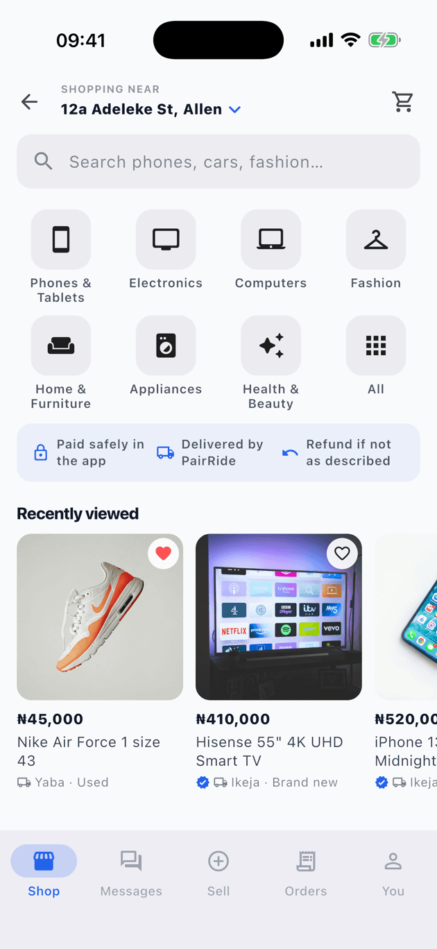 The Buy home screen