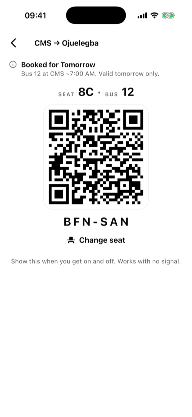 A Routes pass: your seat, your bus and the code you show the driver